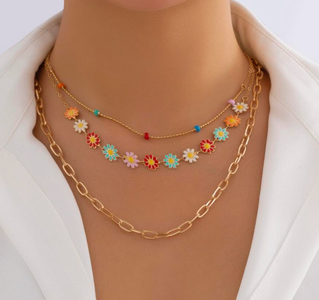 CADENA FINA FLORES DE COLOR