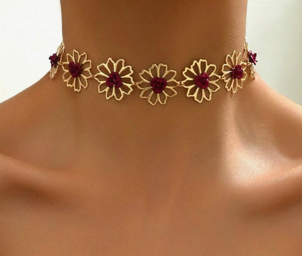 CHOKER FLORES BURDEOS