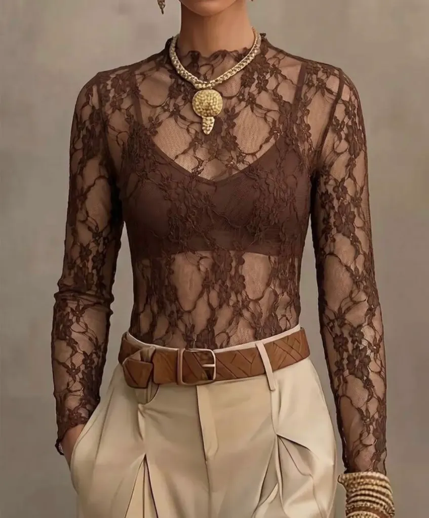 BLUSA ENCAJE TRASPARENTE M (S)