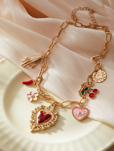 COLLAR CON DIJES DE CORAZON COLORES
