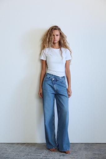 JEANS TRF WIDE LEG CINTURA CRUZADA TIRO ALTO