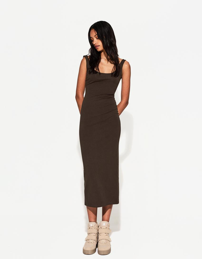 VESTIDO MIDI TIRANTES MARRON